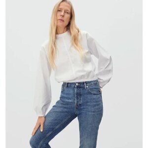 EVERLANE Women's The Mockneck Bubble Top M White Balloon Sleeves